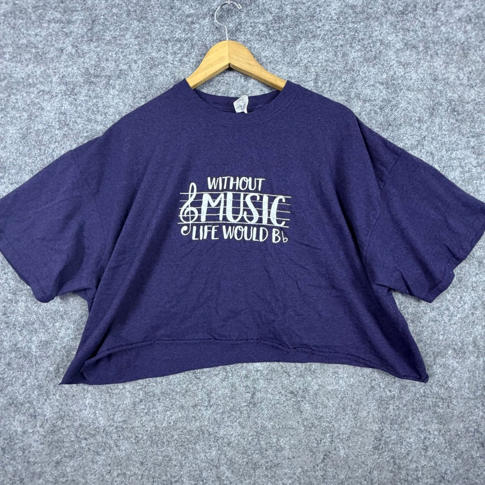 Without Music Life Would B Flat Croppedโ T-Shirt Womens XL Purple Graphic Tee